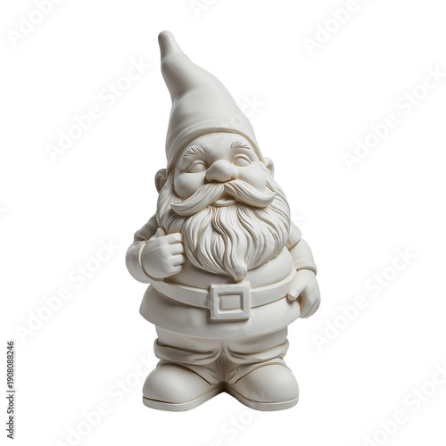 White Gnome Figure Standing With a Friendly Smile and Pointed Hat
