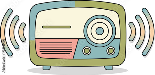 Vintage Radio Broadcasting Signal Waves from an Old-Style Television Set