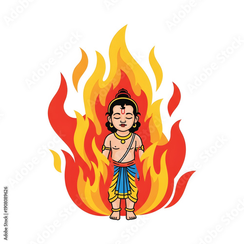 Holika Dahan Illustration Lord Vishnu's Avatar Prahlad Survives the Fire During the Festival of Colors