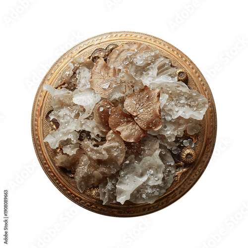 Artisan Decoration With Various Stones on a Gold Tray During Daylight