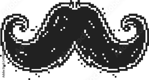 pixel art black mustache icon with curled ends on white background