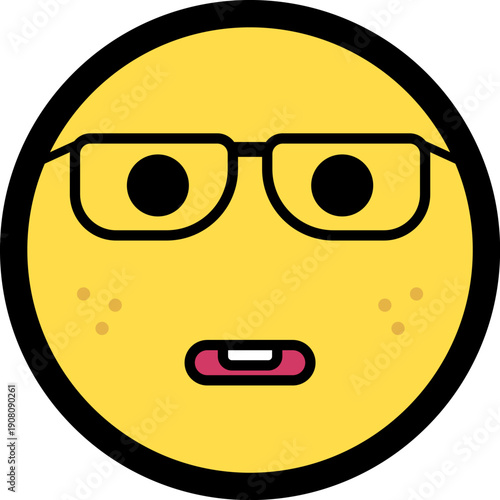 Nerd Face Emoji with Glasses Clever Emoticon Flat Illustration