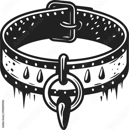 Leather collar with spikes and buckle, punk gothic accessory for edgy fashion and alternative