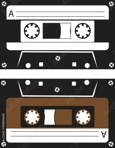 Two vintage cassette tapes with distinct color schemes and designs