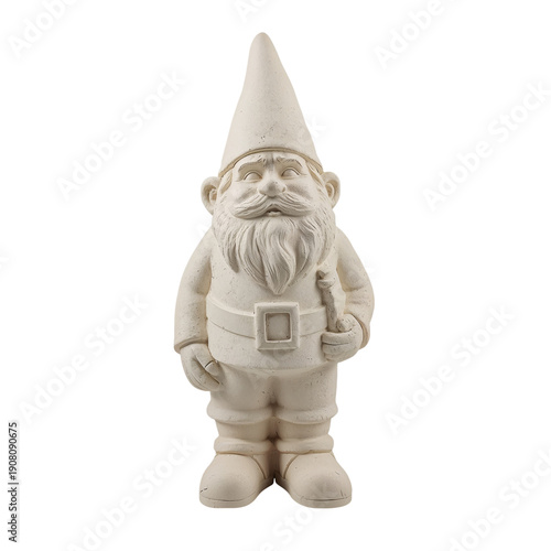 Garden Gnome Figure Stands on a Plain Background With Detail to Its Outfit an...