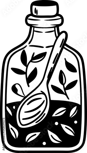 Herbal tincture bottle with spoon, natural liquid extract, alternative medicine, organic health remedy concept