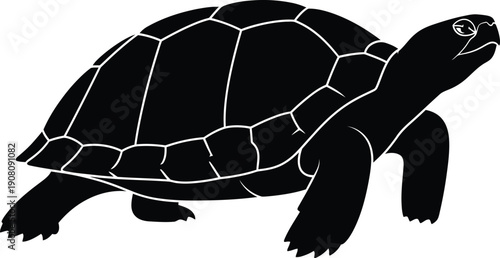 Simple black illustration of a turtle moving forward on a white background from a side view