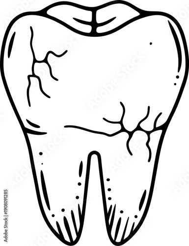 Damaged tooth illustration with visible cracks and decay signs, symbolizing dental problems and oral health issues