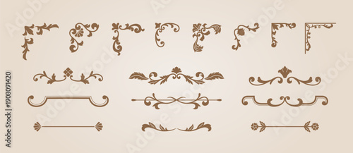 A vintage set of gold dividers and decorative corners with baroque swirls.