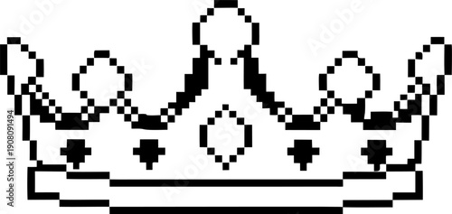 Pixel art crown design with decorative elements and royal symbolism in black and white