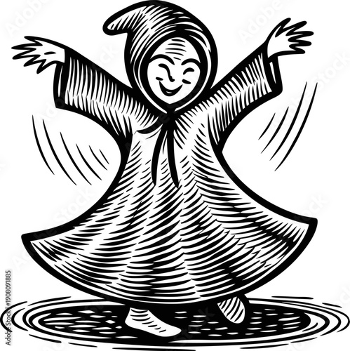 happy child wearing hooded cloak spinning in rain puddle, playful joyful outdoor moment