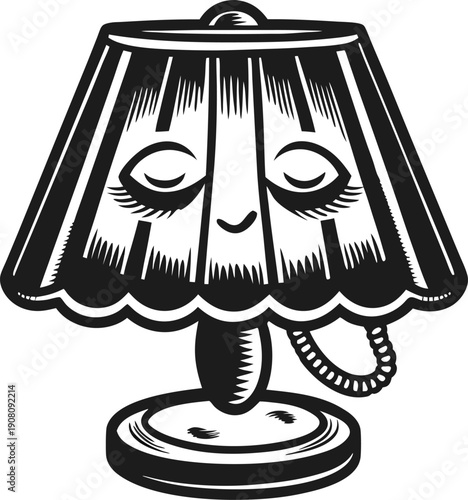 Quiet sleeping table lamp with soft glow, classic decor lighting, cozy home ambiance, nightstand accessory illustration