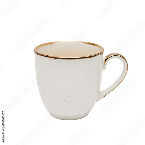White Ceramic Cup With a Gold Rim on a Plain Background