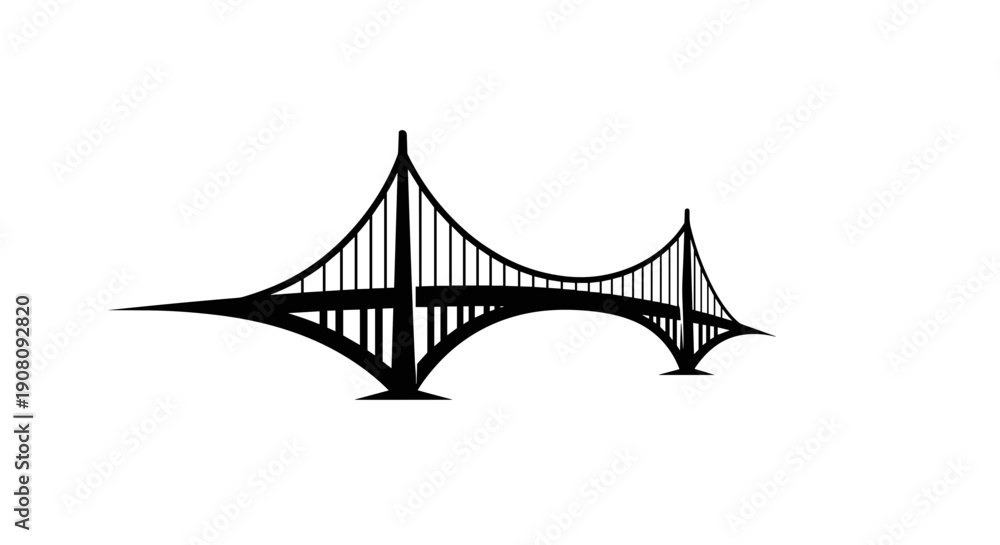 Fototapeta premium Black Silhouette of Modern Bridge.