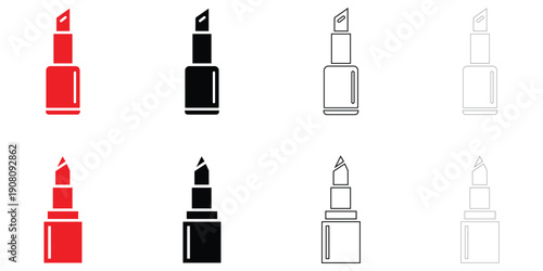 lipstick icon vector set, lipstick icon women fashion symbol vector, silhouette and line art illustration