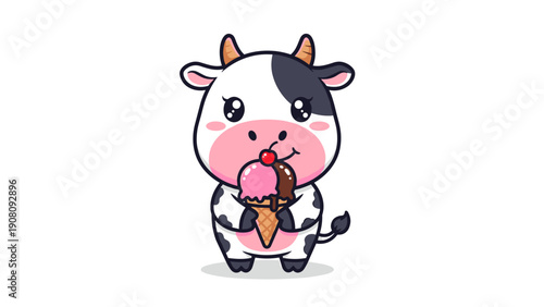 Cartoon Cow Eating Carrot Illustration.