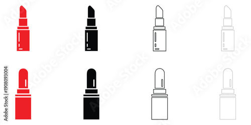 lipstick icon vector set, lipstick icon women fashion symbol vector, silhouette and line art illustration