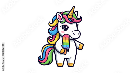 Colorful Cartoon Unicorn with Rainbow Mane.