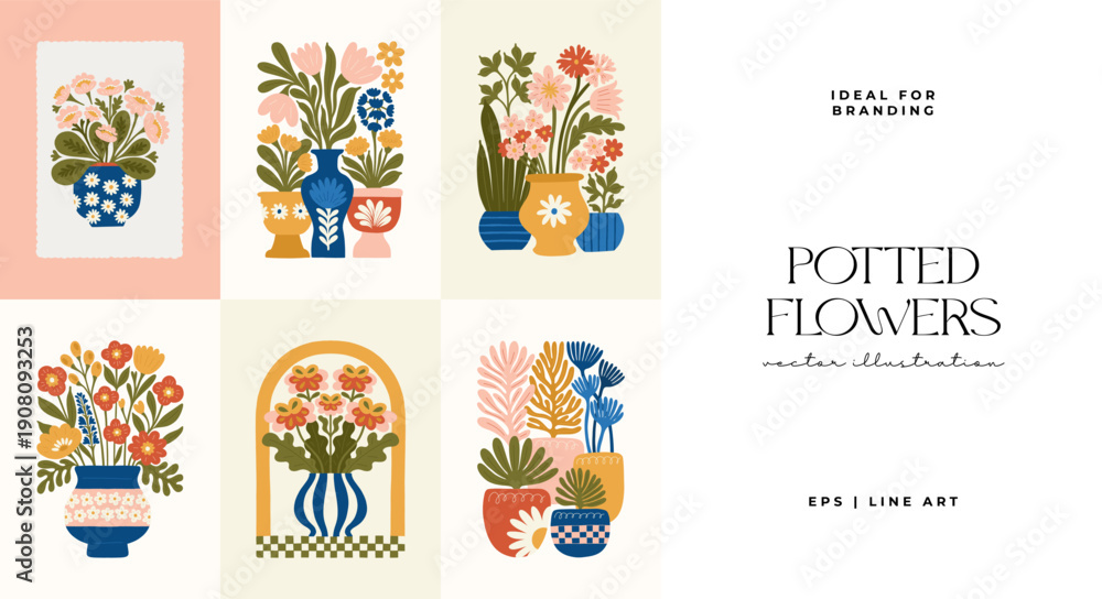 Fototapeta premium Floral abstract elements. Botanical composition. Modern trendy Matisse minimal style. Floral poster, invite. Vector arrangements for greeting card or invitation design