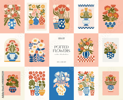 Floral abstract elements. Botanical composition. Modern trendy Matisse minimal style. Floral poster, invite. Vector arrangements for greeting card or invitation design