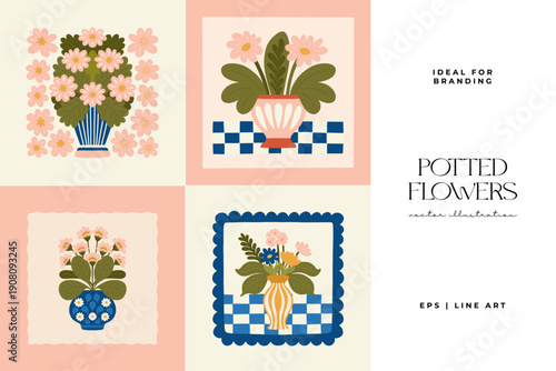 Floral abstract elements. Botanical composition. Modern trendy Matisse minimal style. Floral poster, invite. Vector arrangements for greeting card or invitation design