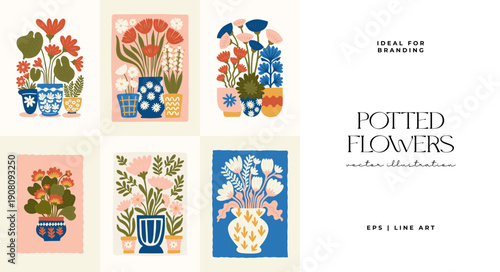 Floral abstract elements. Botanical composition. Modern trendy Matisse minimal style. Floral poster, invite. Vector arrangements for greeting card or invitation design
