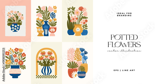 Floral abstract elements. Botanical composition. Modern trendy Matisse minimal style. Floral poster, invite. Vector arrangements for greeting card or invitation design
