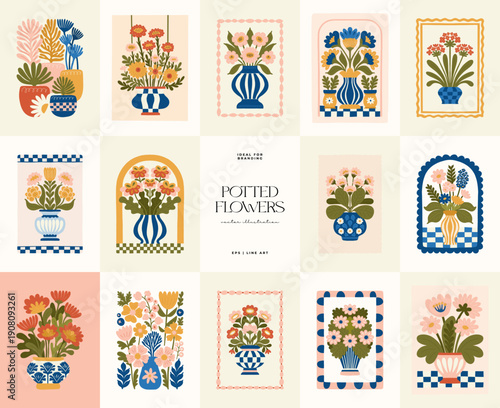 Floral abstract elements. Botanical composition. Modern trendy Matisse minimal style. Floral poster, invite. Vector arrangements for greeting card or invitation design