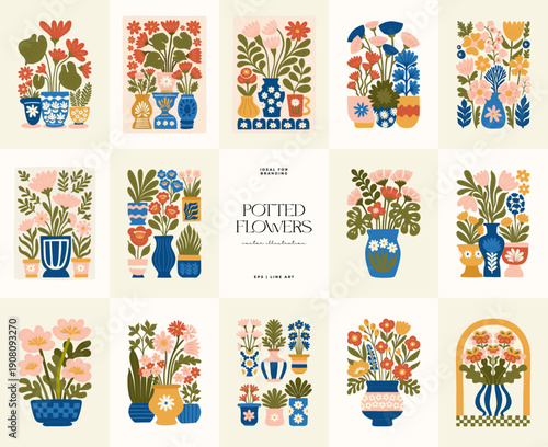 Floral abstract elements. Botanical composition. Modern trendy Matisse minimal style. Floral poster, invite. Vector arrangements for greeting card or invitation design