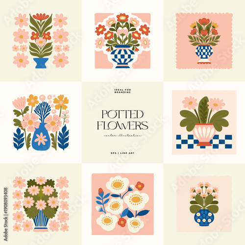 Floral abstract elements. Botanical composition. Modern trendy Matisse minimal style. Floral poster, invite. Vector arrangements for greeting card or invitation design