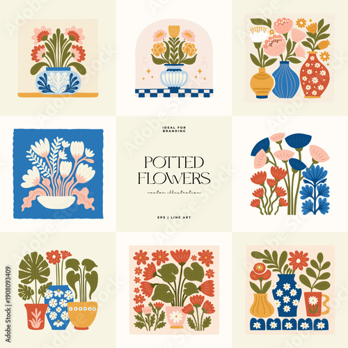 Floral abstract elements. Botanical composition. Modern trendy Matisse minimal style. Floral poster, invite. Vector arrangements for greeting card or invitation design