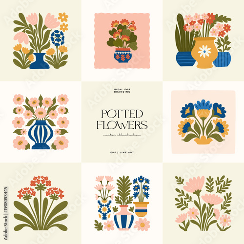 Floral abstract elements. Botanical composition. Modern trendy Matisse minimal style. Floral poster, invite. Vector arrangements for greeting card or invitation design