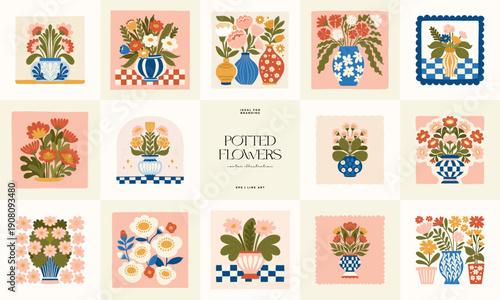 Floral abstract elements. Botanical composition. Modern trendy Matisse minimal style. Floral poster, invite. Vector arrangements for greeting card or invitation design