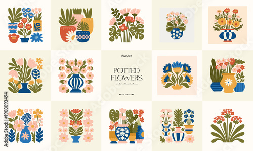 Floral abstract elements. Botanical composition. Modern trendy Matisse minimal style. Floral poster, invite. Vector arrangements for greeting card or invitation design