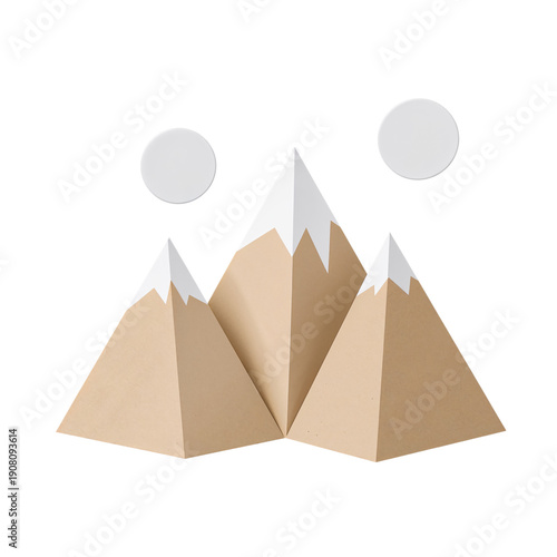 Wooden Mountain Scene With Trees, Sun, and a Figure Positioned Nearby on a Pl...