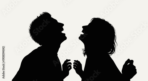 Silhouette of Couple Arguing Facing.