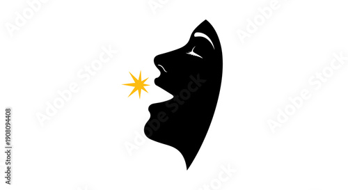 Theater Mask Blowing Kiss Silhouette.