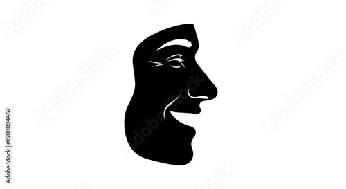 Theater Mask Profile Silhouette Illustration.
