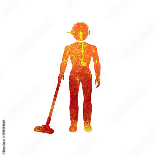 Artistic Figure Made of Colorful Patterns Stands on a White Background in a C...