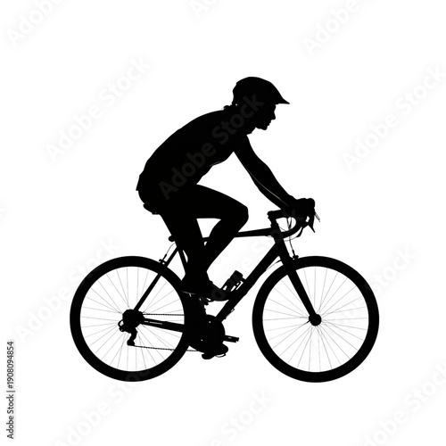 Cyclist Riding on a Mountain Bike in a Silhouette Style at Sunset