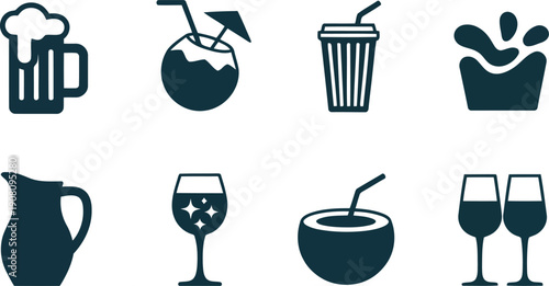 A group of dark silhouette icons depicting various alcoholic and nonalcoholic drink options