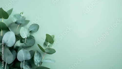 Eucalyptus Leaves on Light Green Background - Minimalist Style.