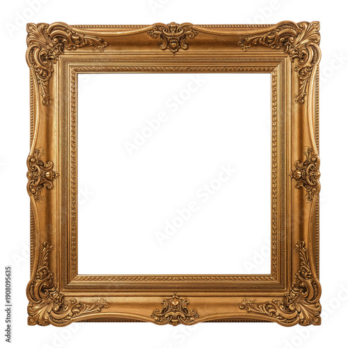 Empty Wooden Frame With Ornate Design on Display at an Art Gallery During the...