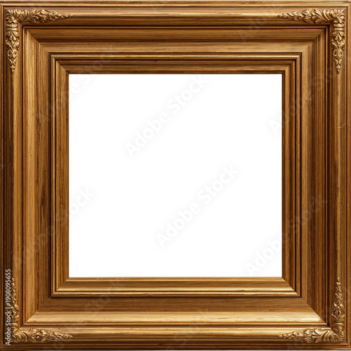 Empty Wooden Frame With Ornate Design on Display at an Art Gallery During the...