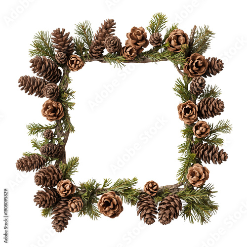 Wreath Made With Pinecones and Greenery on a White Background for Decoration