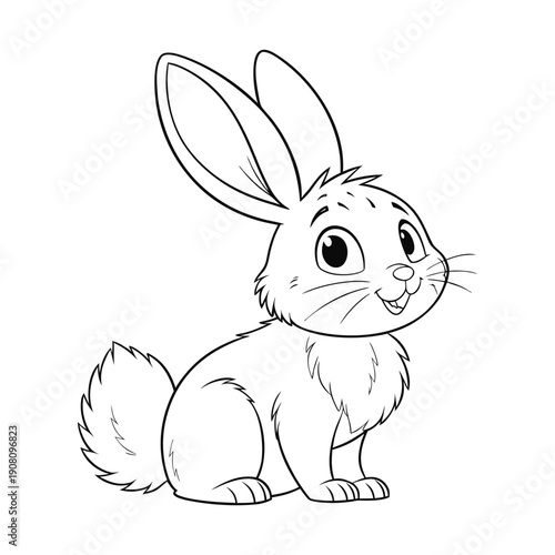 Cute Cartoon Rabbit Line Art for Coloring