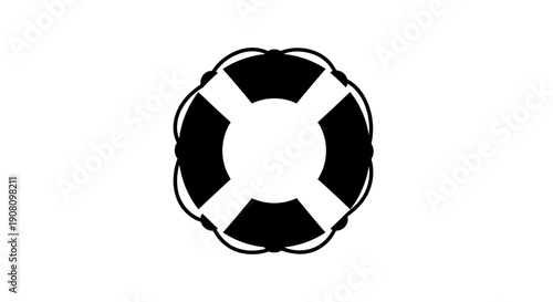 Black and white illustration of a life preserver ring on a white background.