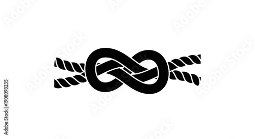 Black infinity symbol with arrows illustration on white background.