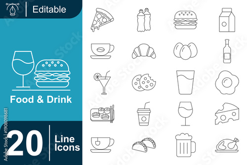 Food and Drink Icons Set - Vector Graphics Collection for Restaurants, Cafes, and Culinary Businesses