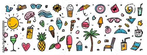 set of beach item summer vibes vector illustration isolated on white background 